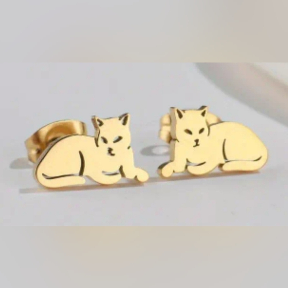 Cat Gold Tone Earrings